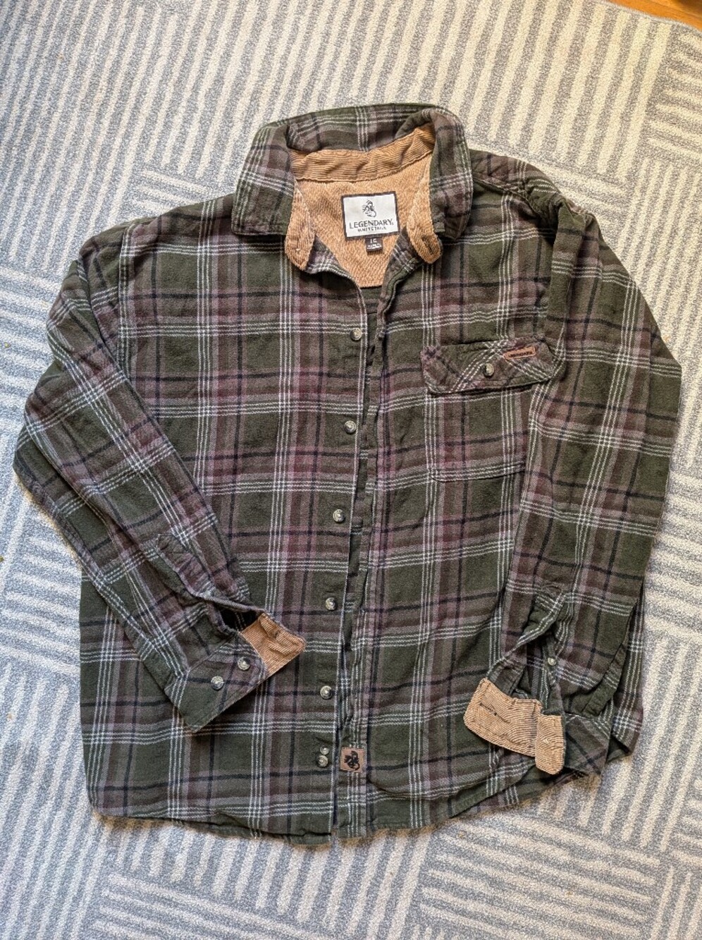 Legendary Whitetails Olive and Purple Plaid Flannel Shirt